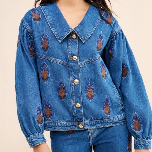 Farm Rio Embroidered Denim Jacket - Picture 1 of 10